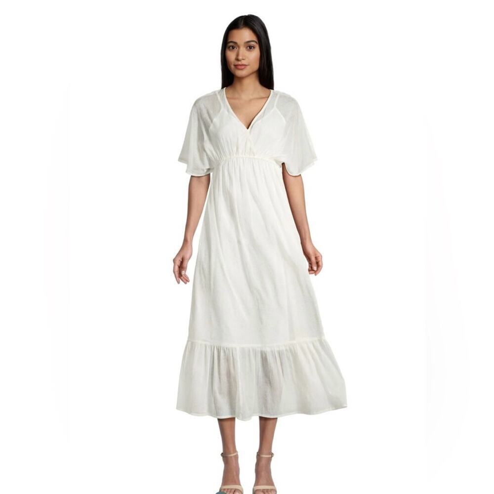 World Market Mira White And Gold Floral Sheer Kaftan Dress Size S/M
